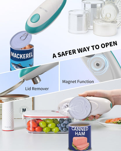 CIRCLE JOY Electric Can Opener, One-Touch Automatic Can Opening with Smooth Edges, Food Safety Handheld Battery-Operated Can Opener for Kitchen and Seniors, Black