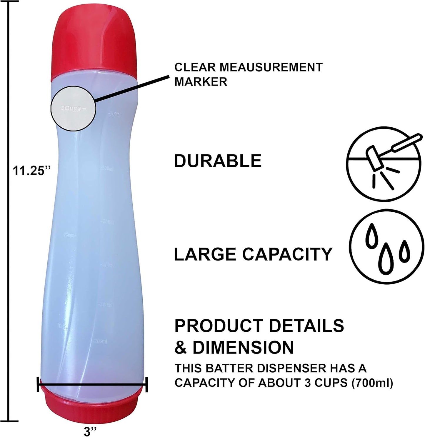 Bahoki Essentials Pancake Pen - Easy-Squeeze Batter Dispenser with Drip-Free Silicone Nozzle