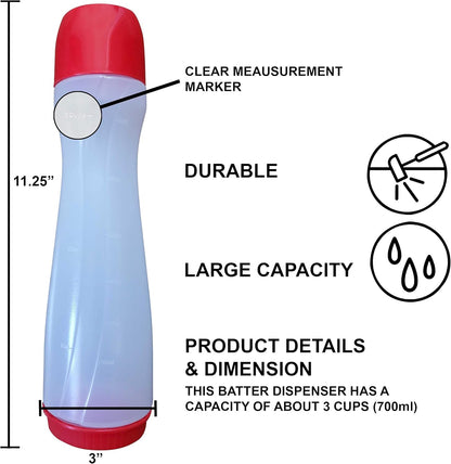 Bahoki Essentials Pancake Pen - Easy-Squeeze Batter Dispenser with Drip-Free Silicone Nozzle