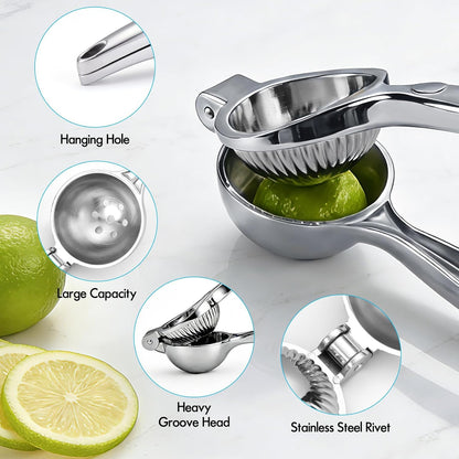 Lemon Squeezer Manual, Large Handheld Metal Lemon Juicer Squeezer Dishwasher Safe, Heavy Duty Lemon Press Squeezer is Suitable for Lemon, Lime, and Citrus,Easy to Use and Clean - Silver