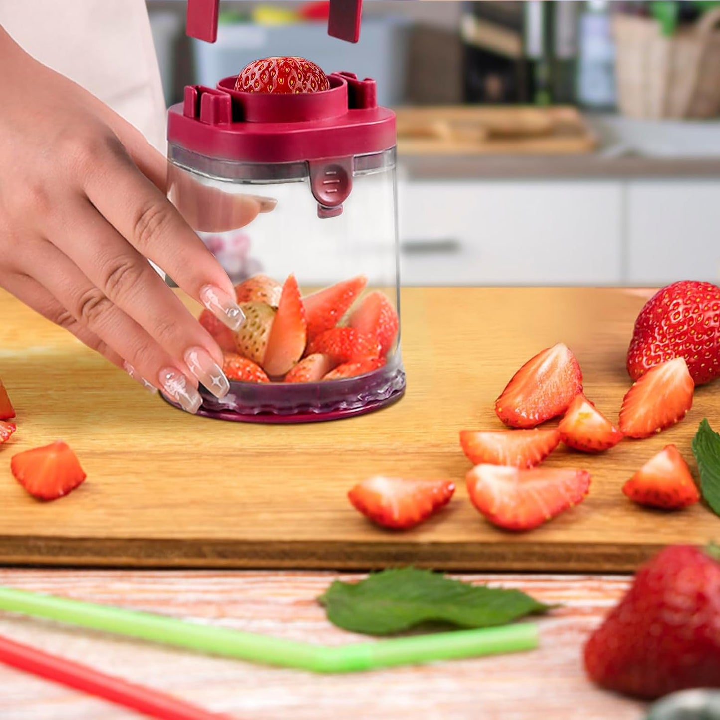 Fruit Slicer Cup: Strawberry Slicer - Tomato Grape Cutter Cup - Egg Slicers - Quarter Extrusion Fruit Divider - Strawberry Cutter Kitchen Gadgets Speed Cutters for Banana Grape Egg (Red)
