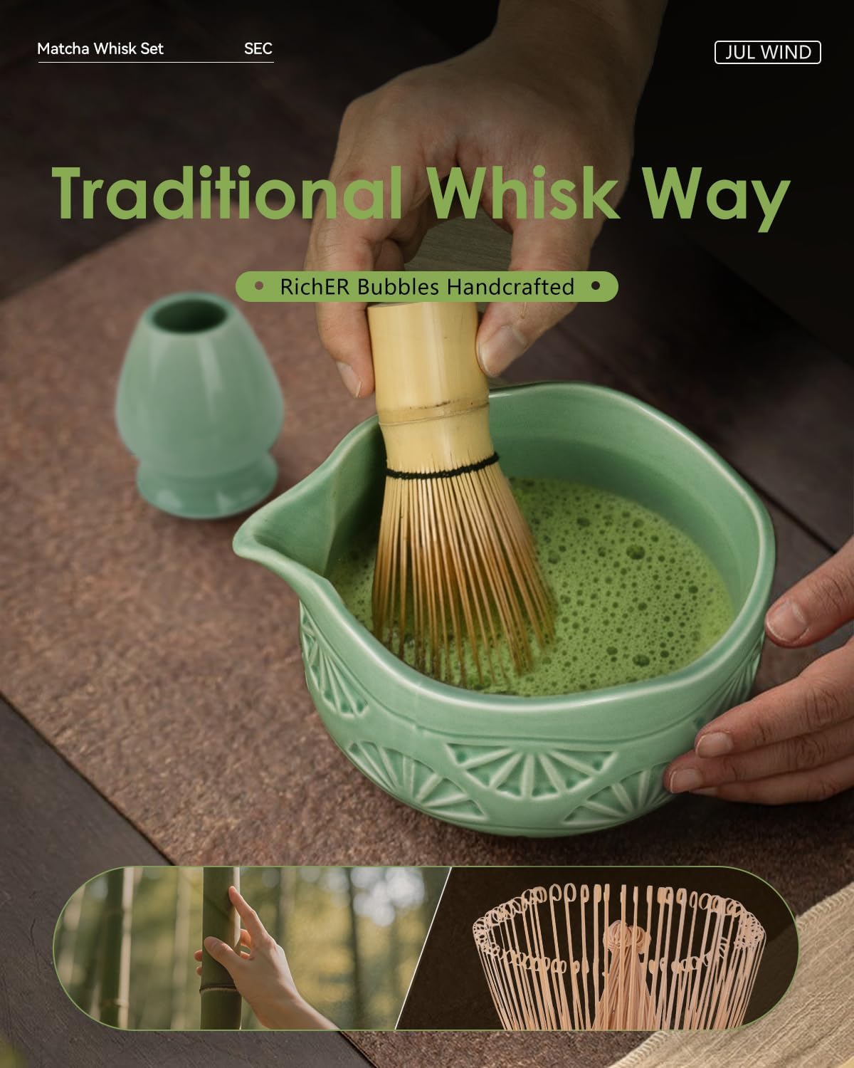 Matcha Whisk Set, Ceramic Matcha Set Includes Bowl with Spout, Whisk and Holder, Bamboo Scoop, Sifter and Tea Towel - 6 Pcs Matcha Kit Gift for Matcha Lovers (White)