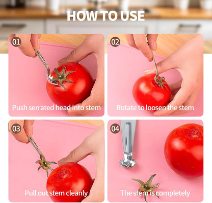 4 PCS Tomato Corer Strawberry Huller Tool,Strawberry Stem Remover,Stainless Steel Fruit Stem Remover for Tomato,Vegetable and Fruit Corers,Perfect for Kitchen