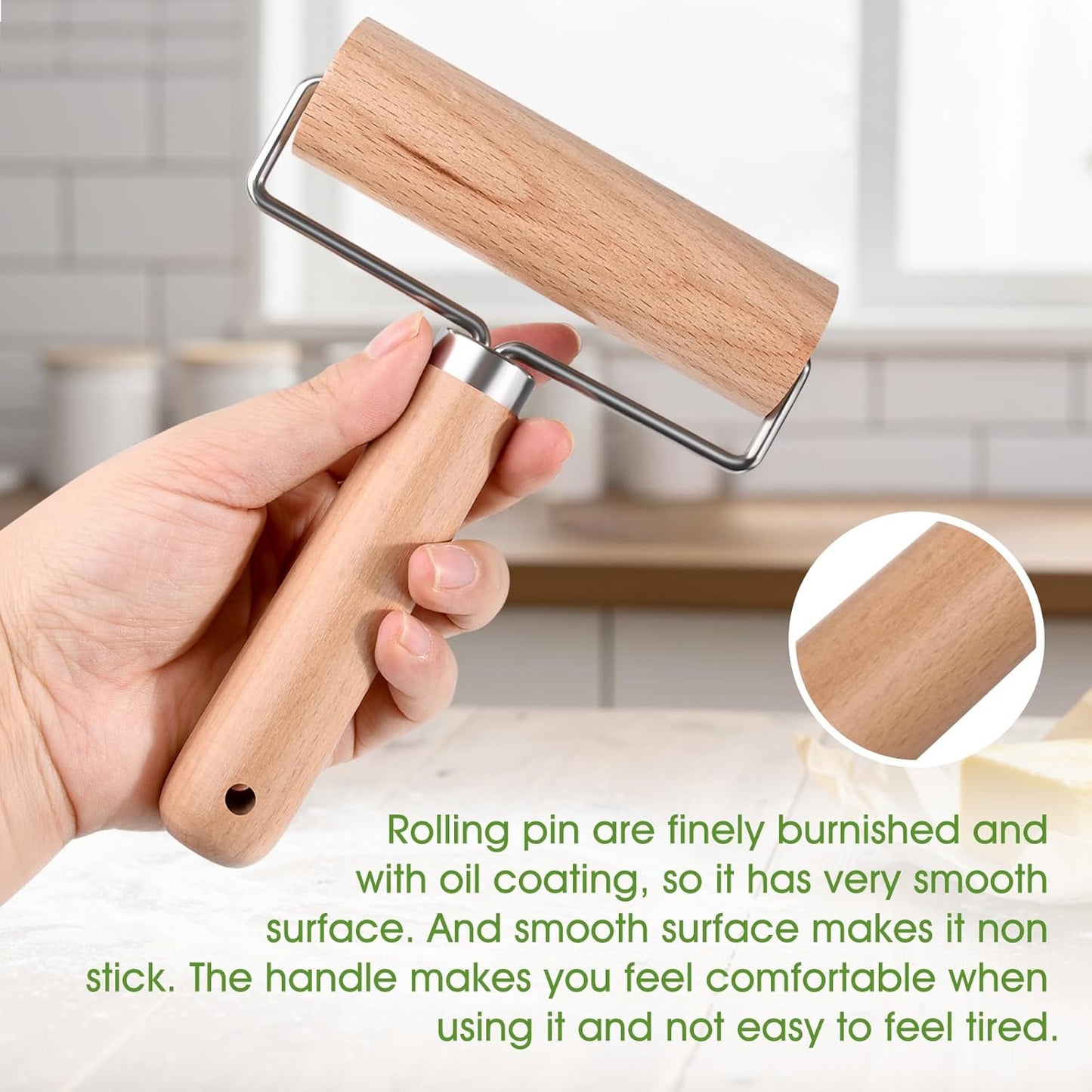 LorisArm Small Rolling Pin with Handle, Wooden Dough Pastry Roller, Non-Stick Pizza Rollers, mini Dough Wood Roller for Home Kitchen Baking Cooking
