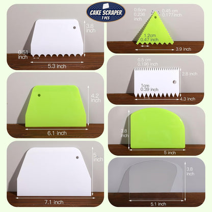 Teenitor Cake Scraper Cake Smoother, 7 Pcs Dough Scraper Bowl Scraper Cake Cutter Cake Spatula Bench Scraper Kitchen Plastic Scraper Tool Cake Decorating Kit