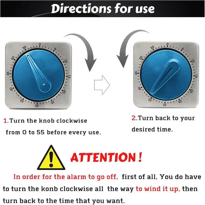 Kitchen Timers for Cooking, Chef Cooking Timer Clock with Loud Alarm,100% Mechanical Desk Timer - No Batteries Required -Magnetic Back, Exquisite Stainless Steel Body -Countdown Reminder Magnetic-Blue