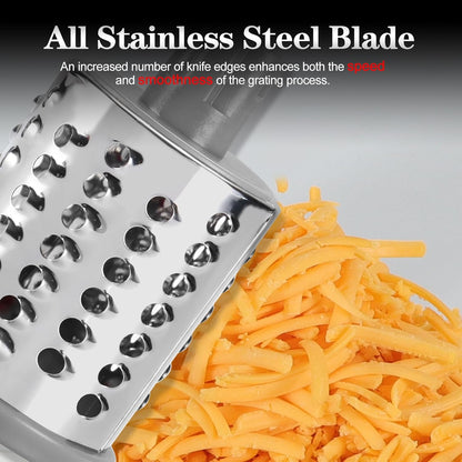 Ourokhome Rotary Cheese Grater Hand Crank, Kitchen Shredder Speed Mandolin Slicer Nut Grinder with Handle and Drum Blades for Cheese, Vegetable, Walnut, Chocolate, Potato, Carrot, 3 Blades, Dark Blue