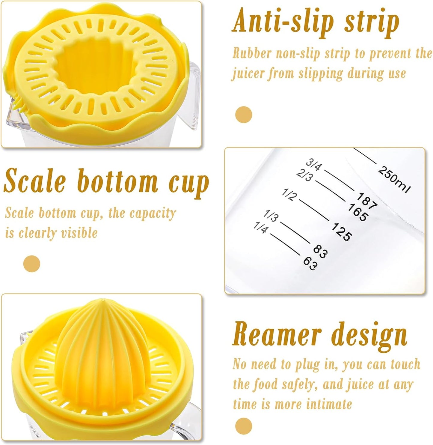 Lemon Squeezer,plastic Lemon Juicer,Detachable Separate,Manual Juicer with Measuring Cup,Juice Squeezer Handheld for Lemons (Yellow, Large)
