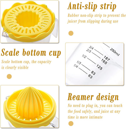 Lemon Squeezer,plastic Lemon Juicer,Detachable Separate,Manual Juicer with Measuring Cup,Juice Squeezer Handheld for Lemons (Yellow, Large)