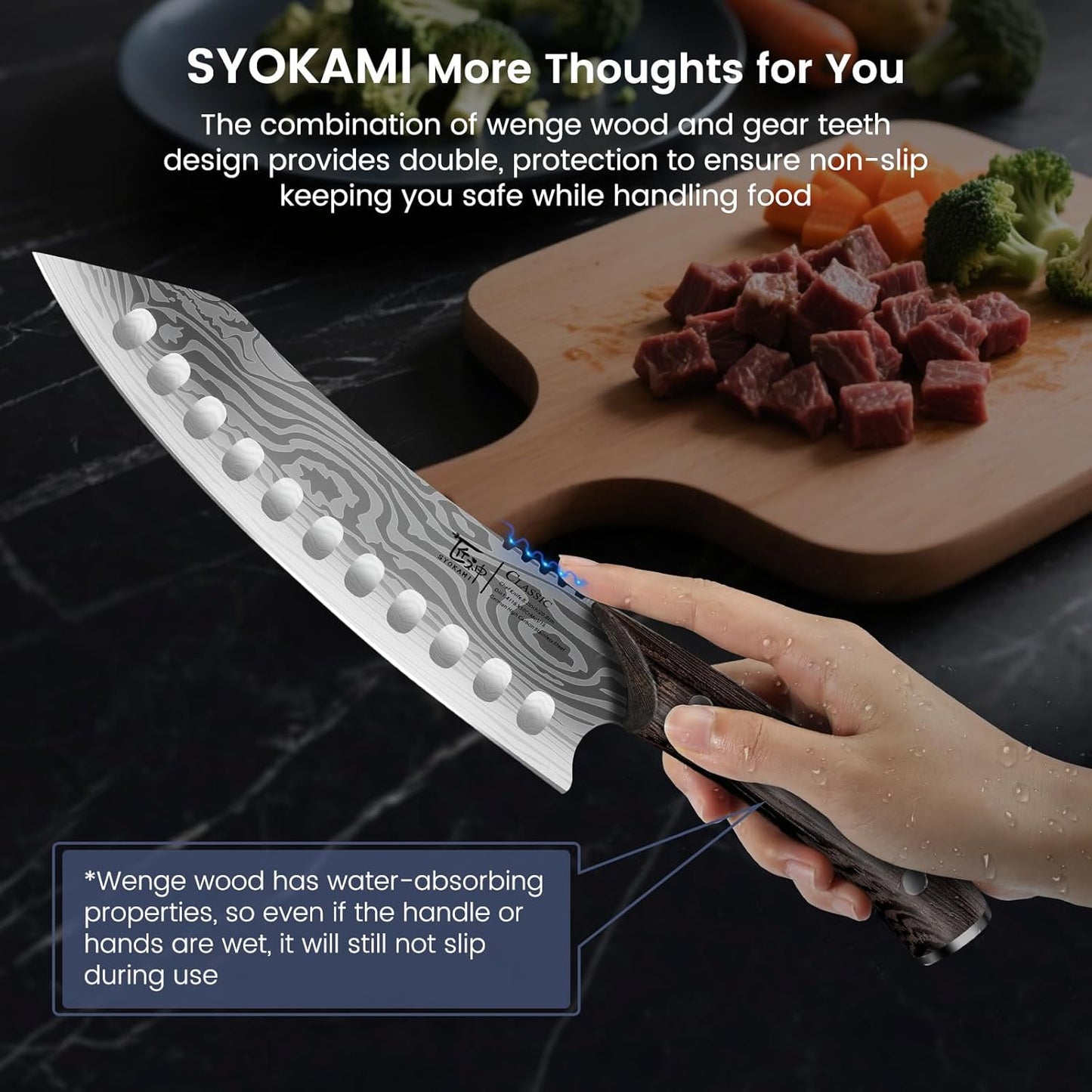 SYOKAMI Cleaver Chef Knife with Herb Stripper, 7" Asian Kitchen Knife 3-in-1 Combined with Chef's Knife, Santoku, Nakiri for Slicing, Chopping, Dicing, Mincing, Housewarming Birthday Cooking Gifts