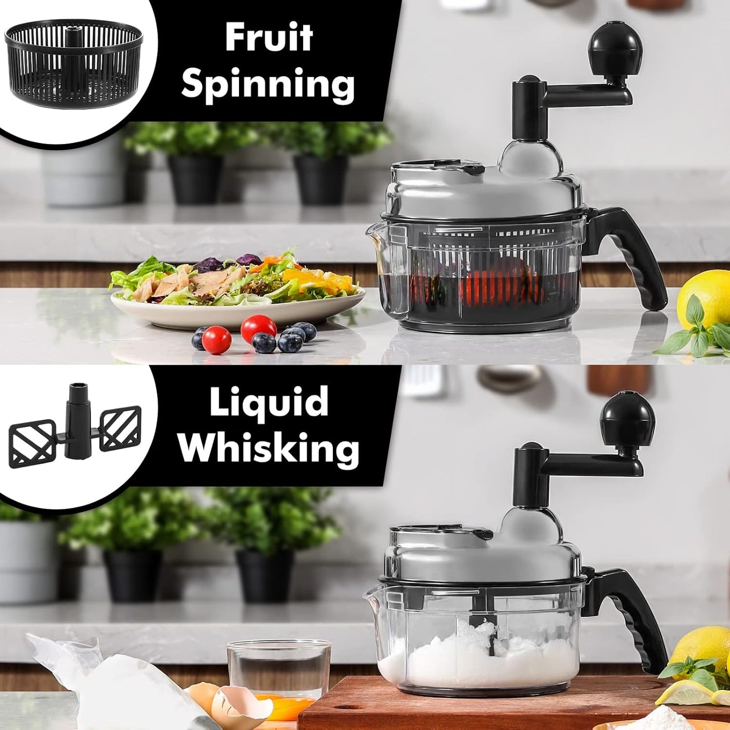 Geedel Hand Food Chopper, Vegetable Quick Chopper Manual Food Processor, Easy To Clean Food Dicer Mincer Mixer Blender, Rotary Onion Chopper for Garlic, Salad, Salsa, Nuts, Meat, Fruit, Ice, etc