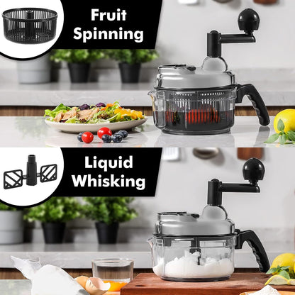 Geedel Hand Food Chopper, Vegetable Quick Chopper Manual Food Processor, Easy To Clean Food Dicer Mincer Mixer Blender, Rotary Onion Chopper for Garlic, Salad, Salsa, Nuts, Meat, Fruit, Ice, etc