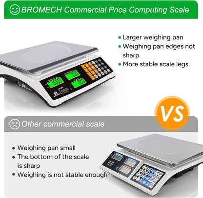 Price Computing Scale 88lb/40kg Commercial Food Scale for Produce Meat with Stainless Steel Large Platform, LCD Display, and Green Bright Backlight for Farmers Markets, Deli, （Not for Trade）