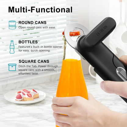 Ultrean Can Opener Manual, Heavy Duty Stainless Steel Smooth Edge Can Opener with Ergonomic Handles and Oversized Easy Turn Knob for Seniors, Black