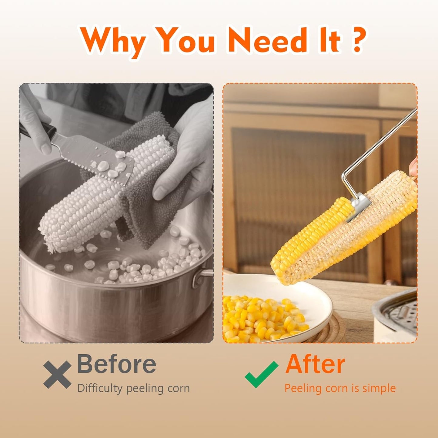 Corn Peeler for Corn on The Cob, 2025 New Stainless Steel Corn Cob Stripper Tool, Easy Clean Corn Cutter Remover for Home Kitchen Gadget (1 Pack)