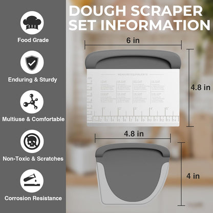 Bench Scraper Dough Cutter Tool - Bowl Pastry Scraper for Bread Cake Pizza, Bench Knife Kitchen Dough Scraper for Baking, Stainless Steel Food Scraper with Grip Handles & Measuring Scal, Blue