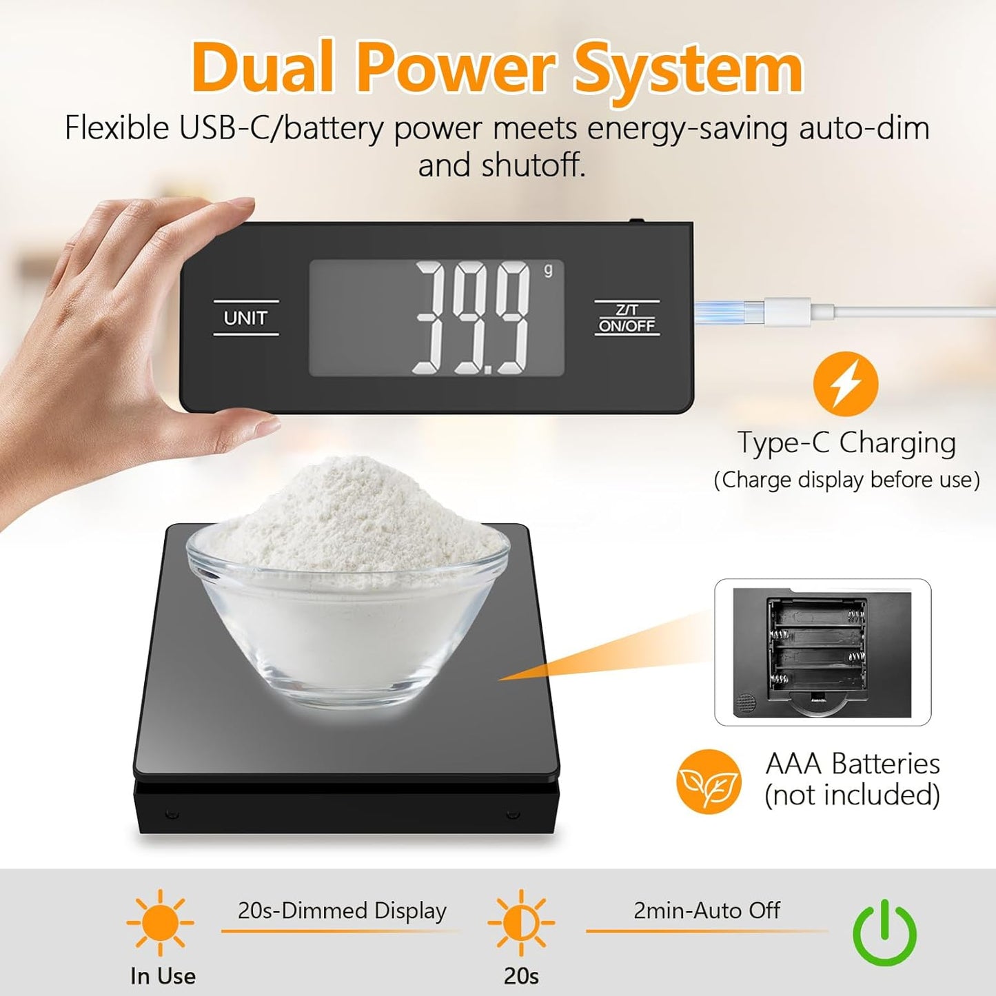 Kitchen Scale with Detachable Display Wireless Stainless Steel Digital Food Scale, 11lb/5kg, 1g Precision, Backlit LCD, Tare Function for Baking, Coffee Brewing & Cooking, Metallic/Black