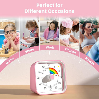 Visual Timer for Kids with Pause Function, 60 Minute Countdown Timer for Kids Desk Study, Teaching, Kitchen Cooking, Office Meetings, Time Management for ADHD (White)