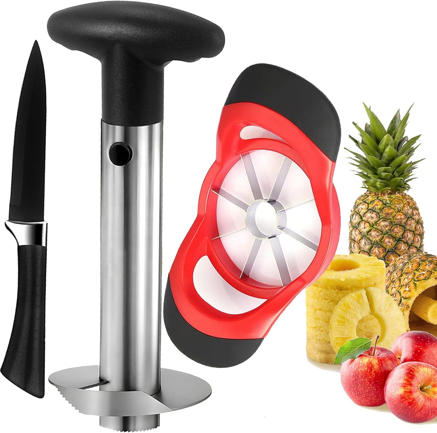 Pineapple Corer and Slicer, Stainless Steel Pineapple Cutter and Corer, Upgraded Pineapple Peeler and Apple Corer Tool with Pineapple Core Remover for Corer Tool Kitchen (Black)