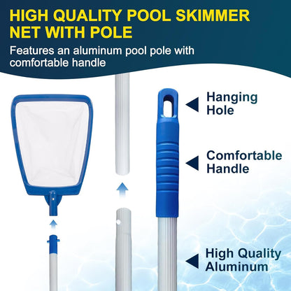 POOLAZA Hot Tub Skimmer Net Handheld, Professional Pool, Spa, Pound Skimmer Net with Aluminum Pole Handle, Deep Ultra Fine Mesh Netting Small Pool Skimmer Net, Upgrade Durable Hot Tub Net Hand Skimmer