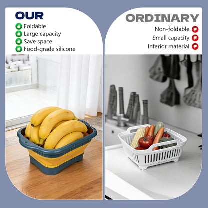 Collapsible Colander Set & Food Strainer for Kitchen, 4 in 1 Kitchen Gadget Strainer with Draining Tray for Pasta Noodle Fruit & Vegetable, 1 Pack