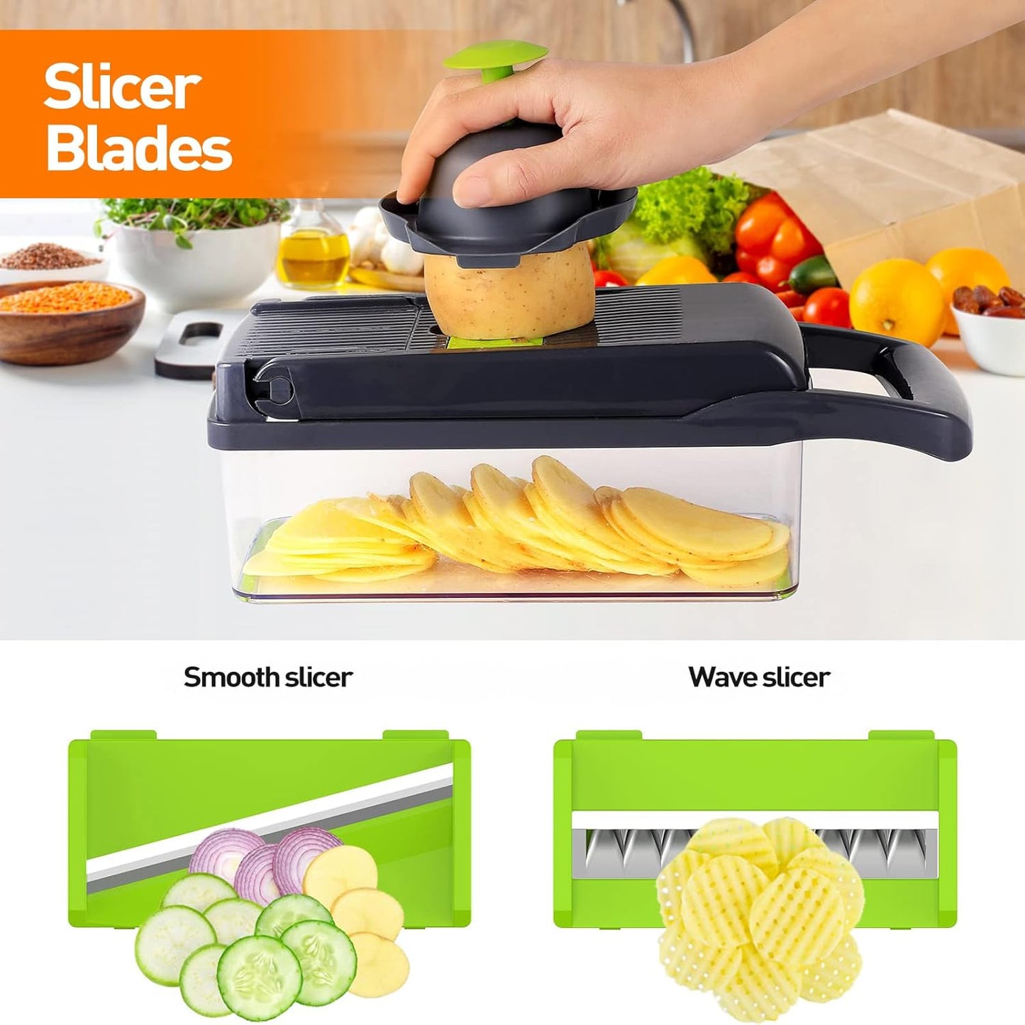 APSARAS USA Pro 15 in1 Vegetable Chopper, Food Chopper with Container, Veggie Cutter & Spiralizer for Onion Salad, Slicer&Spiralizer(Home Essential Gadget&Kitchen) 1.5L