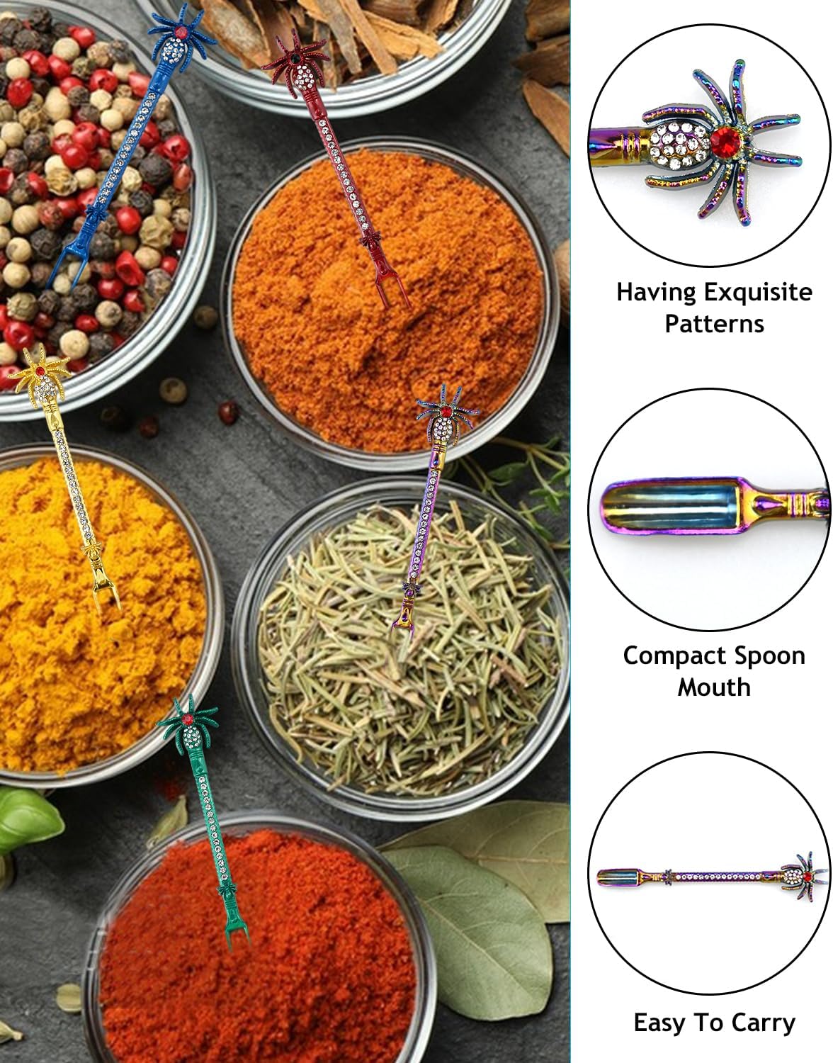 5PCS Mini Spoons with Storage Pouch, Metal Small Spoon for Medicine Spices, MultiColor Tiny Spoons for Kitchen Pendant Charms Necklace Keychains, Multi Functional Little Measuring Spoon (Mini Spoons)