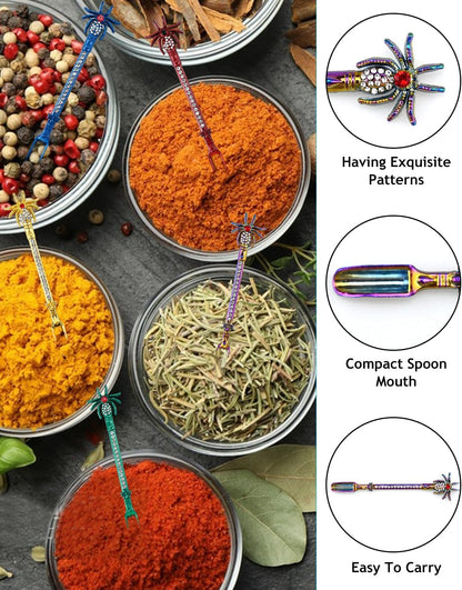 5PCS Mini Spoons with Storage Pouch, Metal Small Spoon for Medicine Spices, MultiColor Tiny Spoons for Kitchen Pendant Charms Necklace Keychains, Multi Functional Little Measuring Spoon (Mini Spoons)