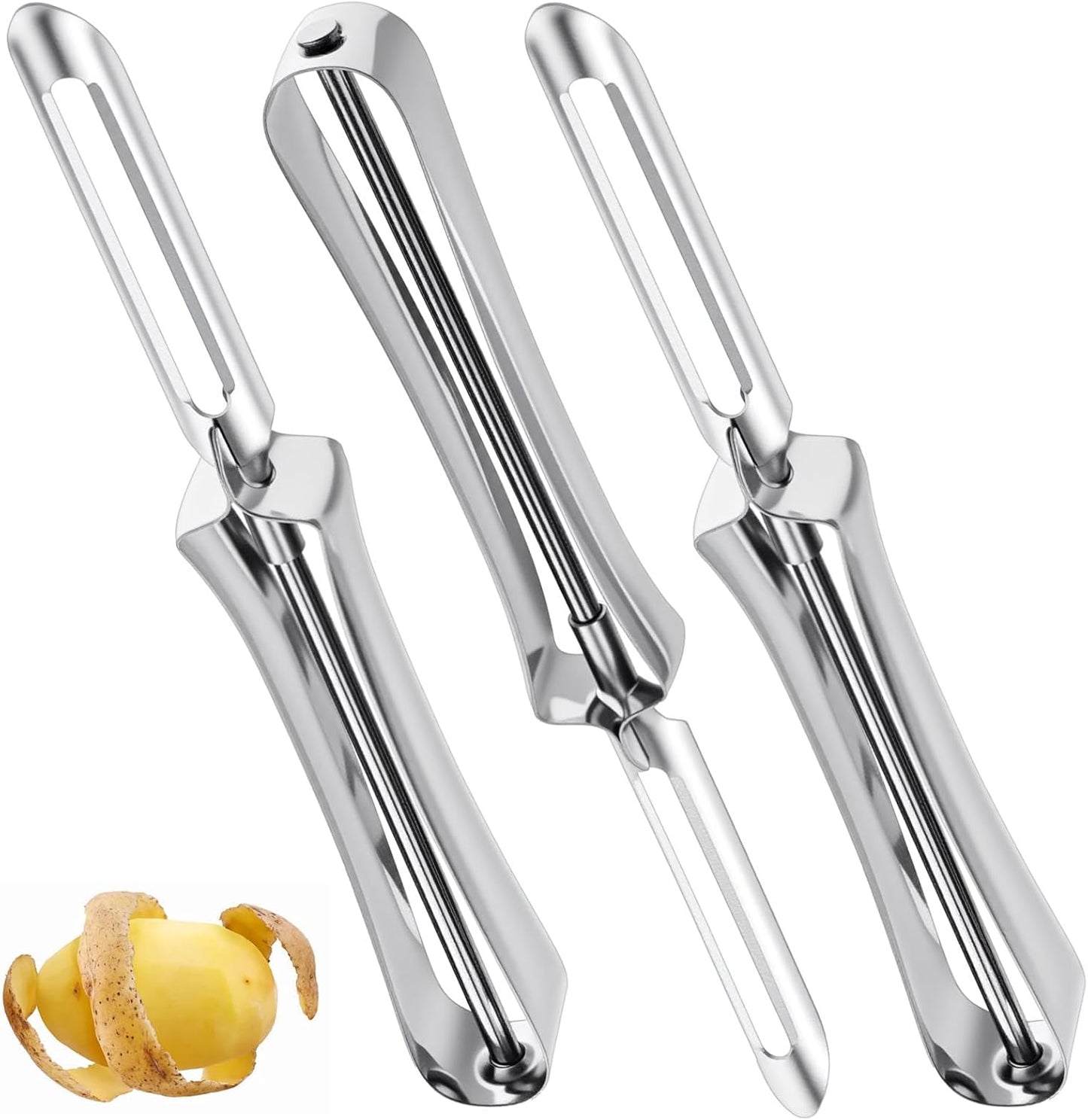 Molain 3 Pack Potato Peelers for Kitchen, Stainless Steel Swivel Vegetable Peelers Fruit Carrot Potato Peeler with Ergonomic Handle Potatoes Peeler Dishwasher Safe