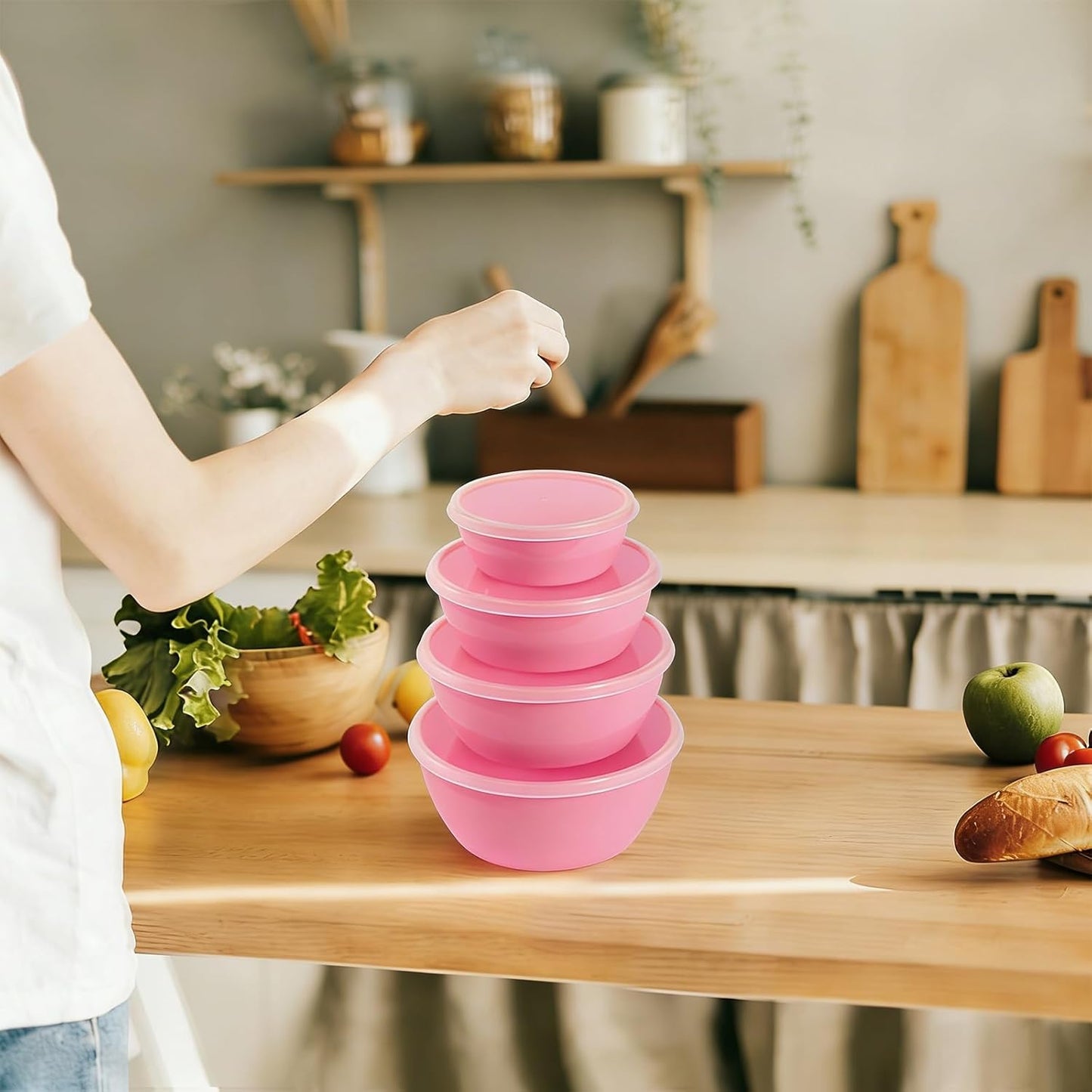 4-Piece Classic Plastic Prep Bowls with Lids, Nesting Plastic Small Mixing Bowl Set for Mixing, Baking, Prepping, Cooking and Serving Food, Microwave and Dishwasher Safe