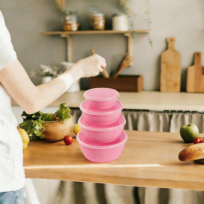 4-Piece Classic Plastic Prep Bowls with Lids, Nesting Plastic Small Mixing Bowl Set for Mixing, Baking, Prepping, Cooking and Serving Food, Microwave and Dishwasher Safe