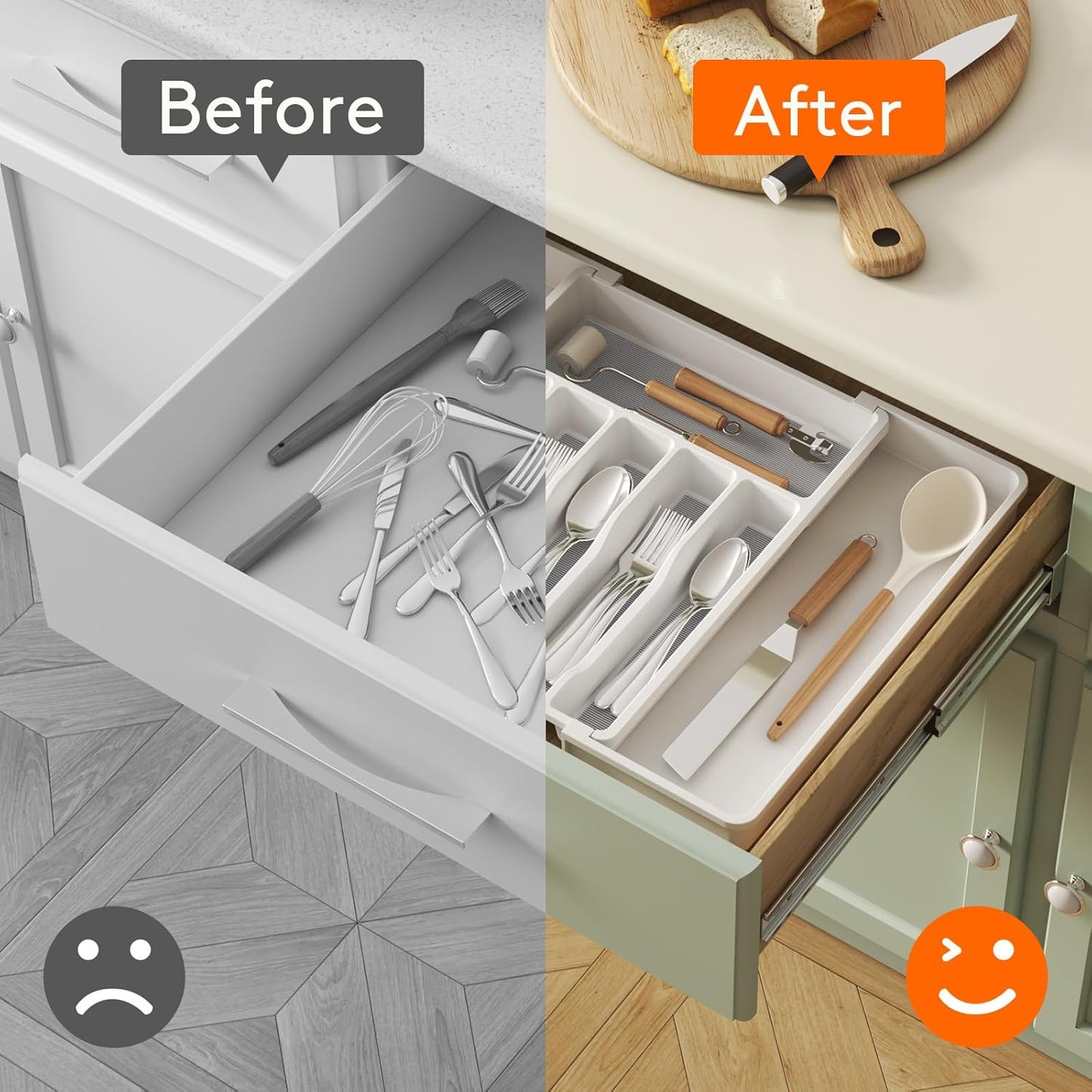Lifewit Silverware Drawer Organizer, Expandable Utensil Tray for Kitchen, BPA Free Flatware and Cutlery Holder, Adjustable Plastic Storage for Spoons Forks Knives, 11-18 x 14", Black