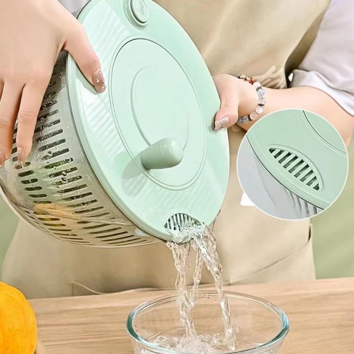 Salad Spinner large with 5-Blade Slicer, 5.3 Qt Salad Dryer for Washing, Spinning, and Draining Greens, Fruits, and Vegetables, Egg Yolk Strainer, Salad Bowl for Efficient Salad Preparation and Food