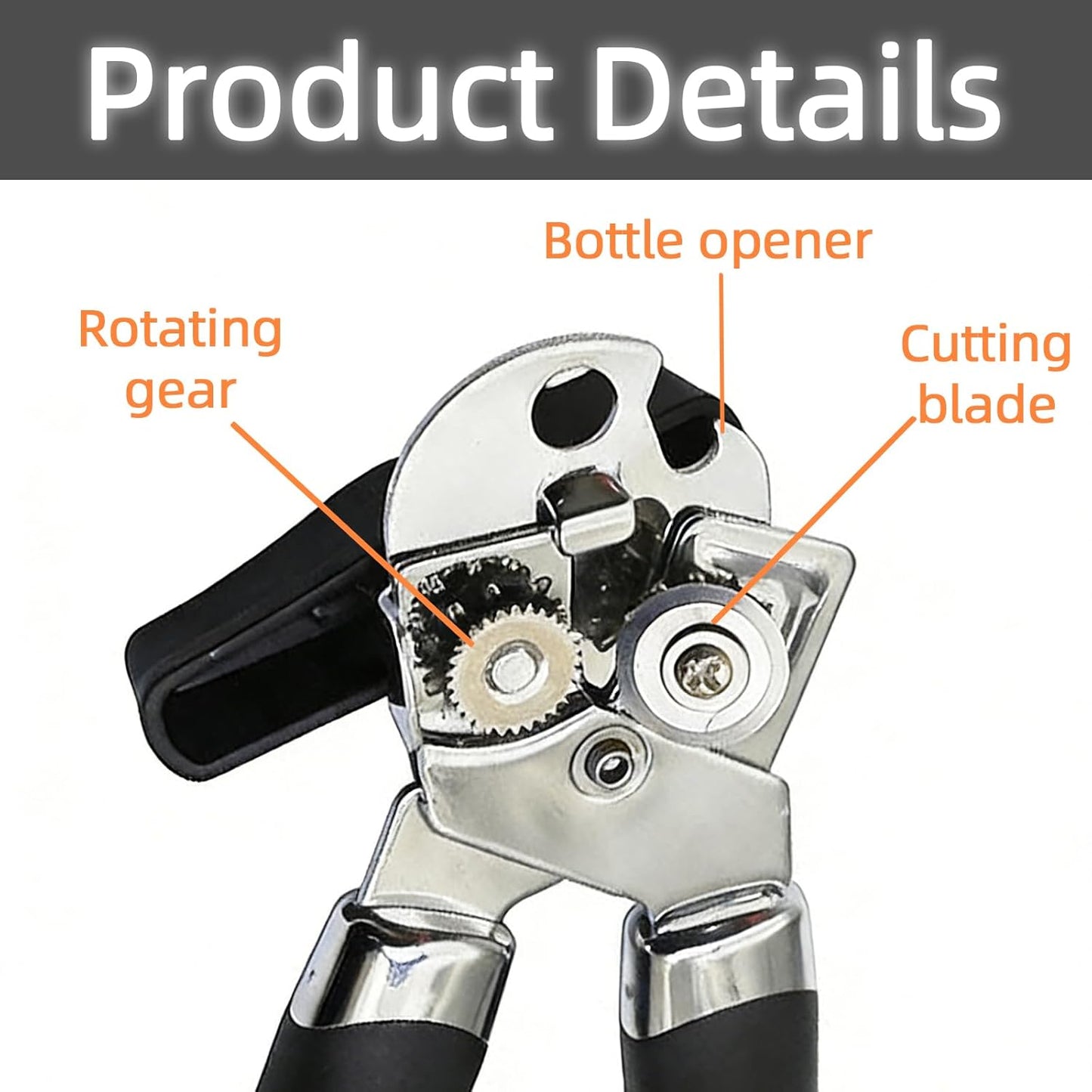 Can Opener Manual, Heavy Duty Can Opener with Built-In Bottle Openers, Ergonomic Design Extended Handle, Sharp Blade Smooth Edge, Kitchen Gadgets for Opening Cans, Multifunctional, Black