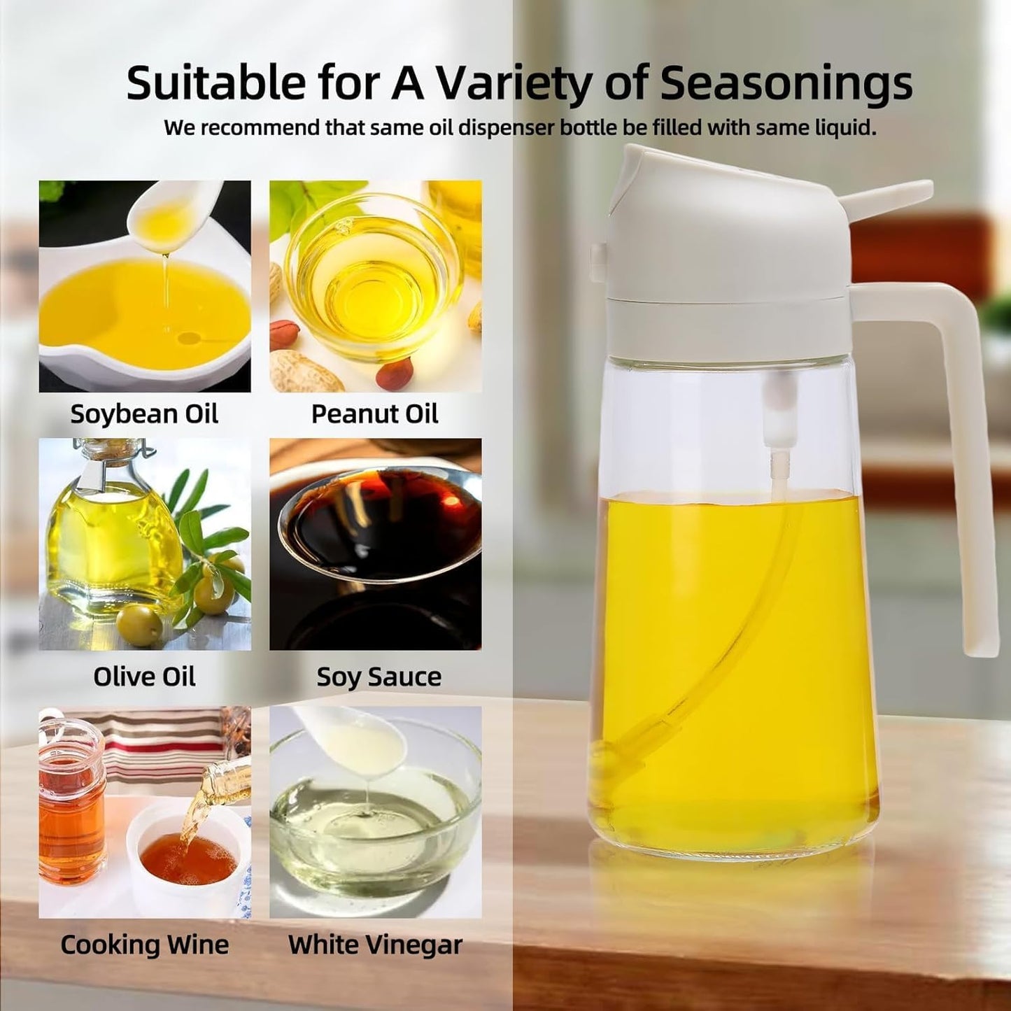 Aovdy 16oz/470ml Glass Olive Oil Sprayer for Cooking - 2 in 1 Olive Oil Dispenser Bottle Spray and Pour for Kitchen Gadgets Cooking Air Fryer Salad BBQ (Black)