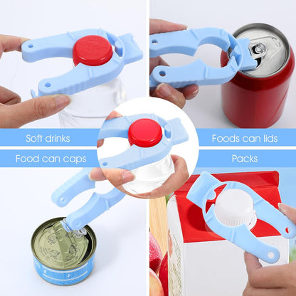 6PCS Water Bottle Opener, 3 in 1 Multi-Purpose Plastic Bottle Cap Opener Ergonomic Soda Can Openers for Seniors Weak Hands Elderly Pull Tab Soup Lid Seal Remover(Blue)