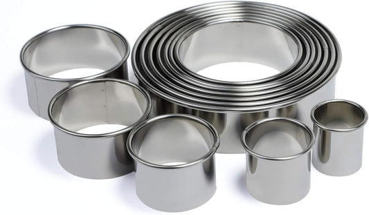 Stainless Steel Round Cookie Cutter Set, 12 Circular Biscuit Cutters Round Donut Ring Molds for Baking 1.2 Inch Height