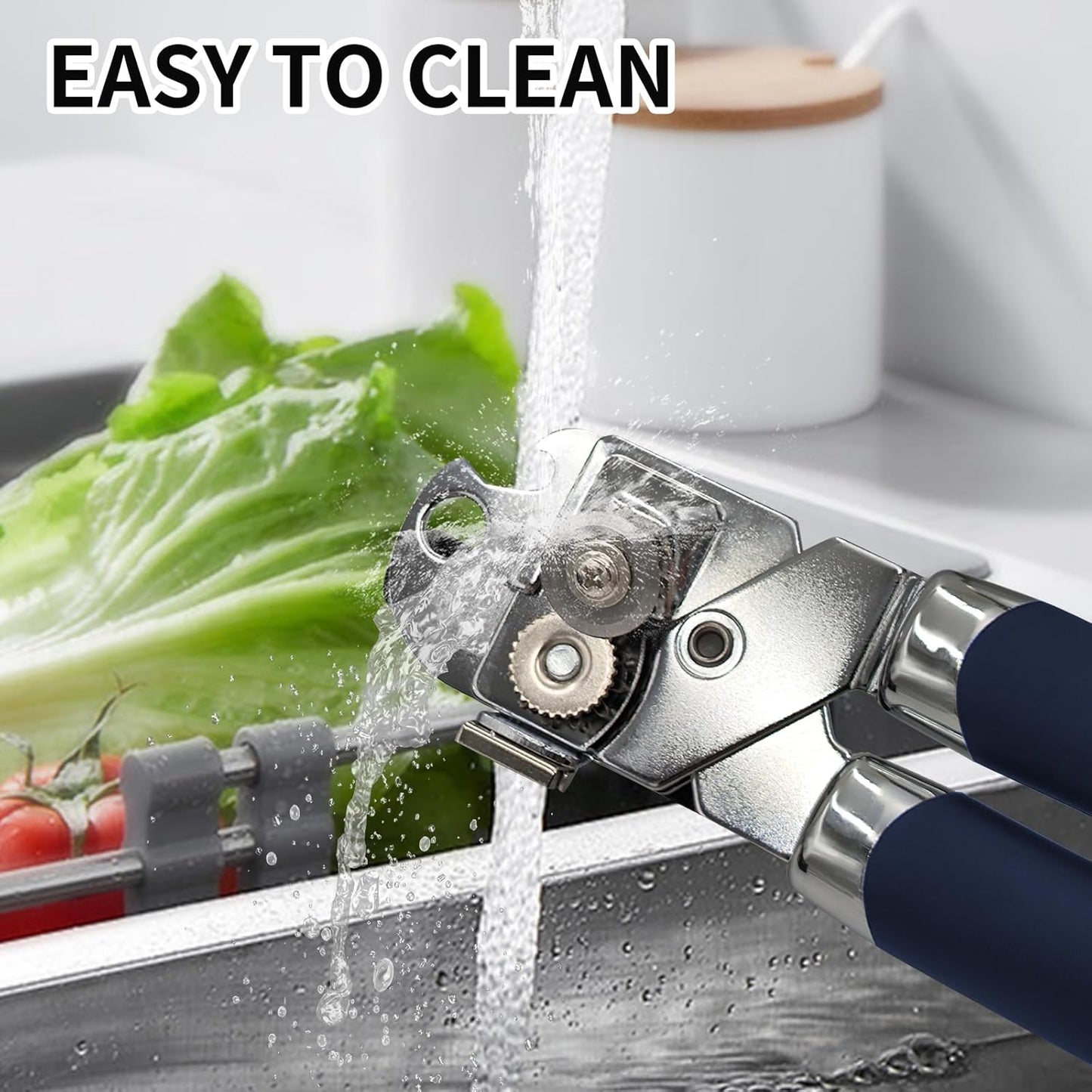 Safring Can Opener Manual with Magnet, Stainless Steel Handheld Heavy Duty Can Opener, Sharp Blade Smooth Edge, Comfortable Handle, Can Openers with Multifunctional Bottle Opener, Red