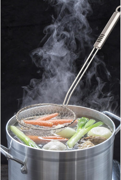 Helen's Asian Kitchen Spider Strainer, 5-Inch Stainless Steel Mesh Basket With Bamboo Handle, For Noodles, Dumplings, Wontons, Deep Frying, And Draining Tasks