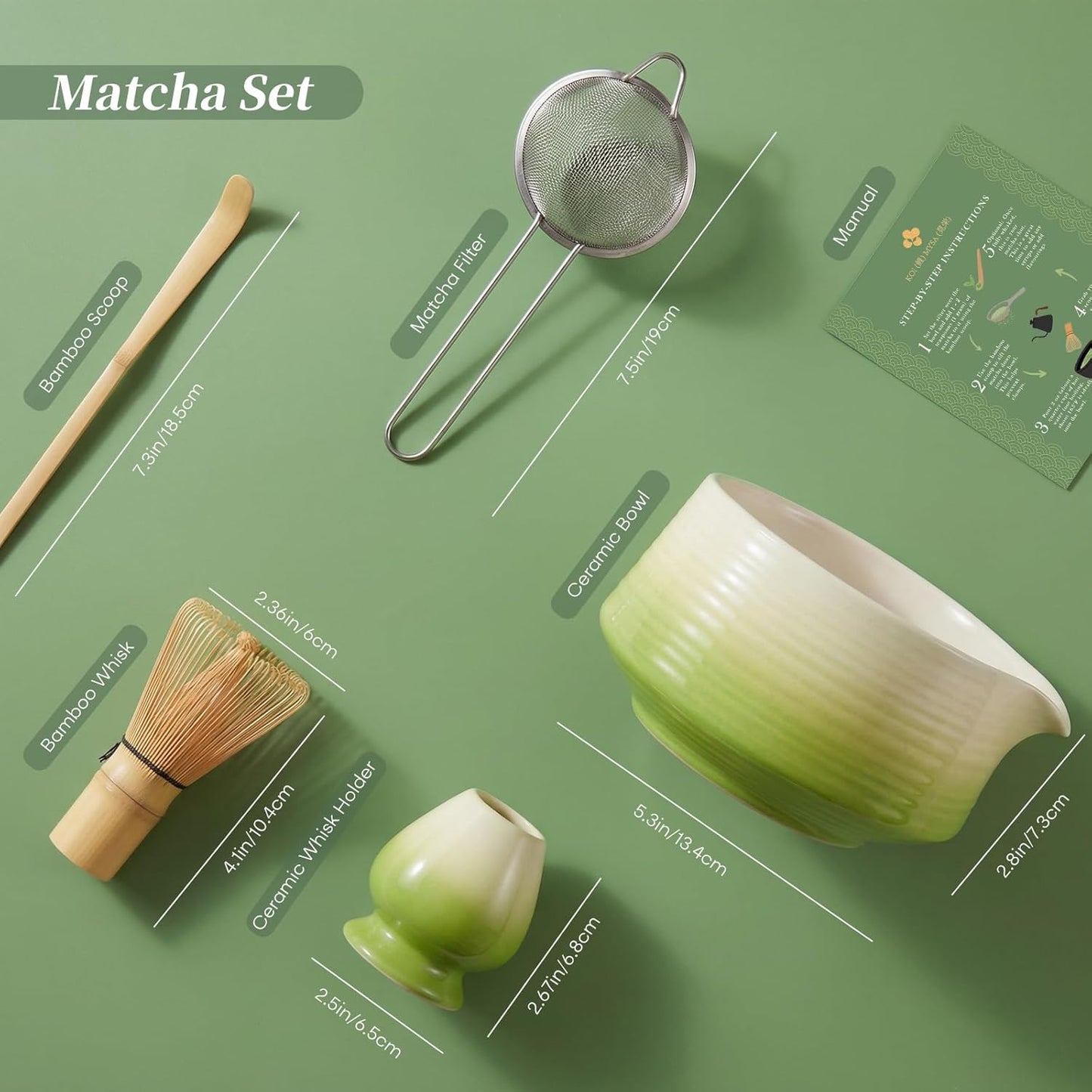 Matcha Whisk Set, 6 pcs Ceramic Matcha Set Kit Includes Bowl & Holder, Bamboo Whisk (Chasen), Sifter, Scoop & Spoon For Ceremony, Mother’s Day Gift for Women, Sakura