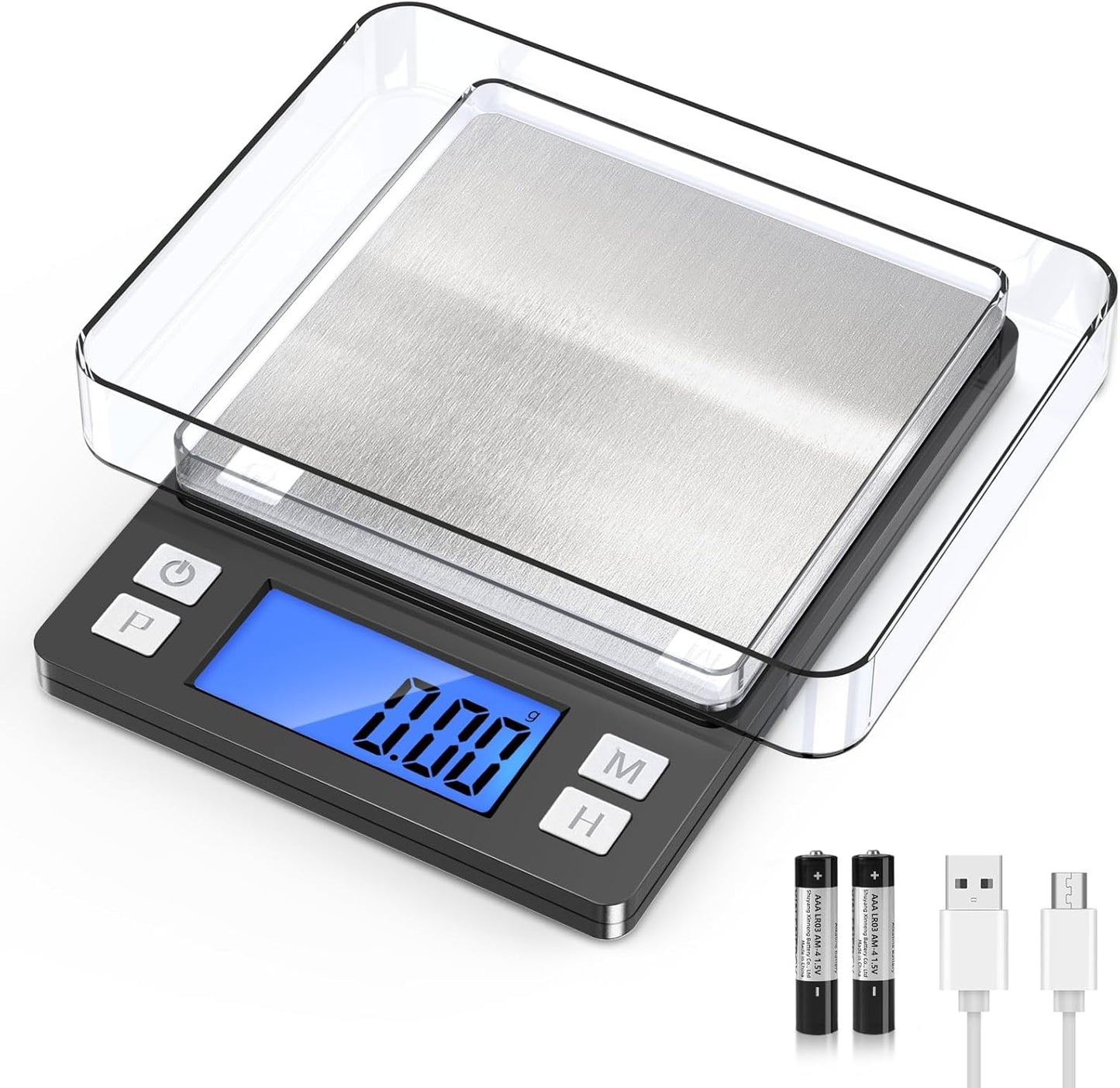 BOMATA 0.01g Small Digital Gram Scale, USB Rechargeable, Upgraded 1kg Jewelry Scale with Larger Display and Hold Function, High Precision, Grams and oz for Herb, Coin, Powder, Yeast, Kitchen Black