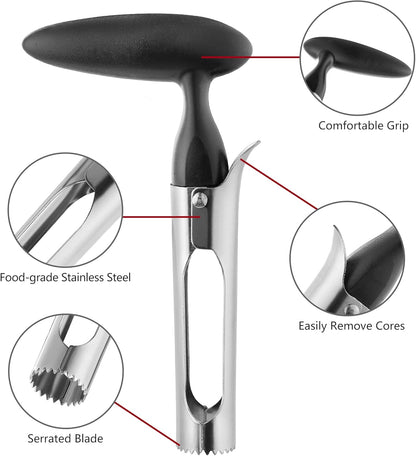 Apple Corer - Ergonomics Handle with Sharp Serrated Blade, Stainless Steel Apple Corer Remover Tool, Easy to Use for Fruit Vegetable and Baking, Dishwasher Safe - Black