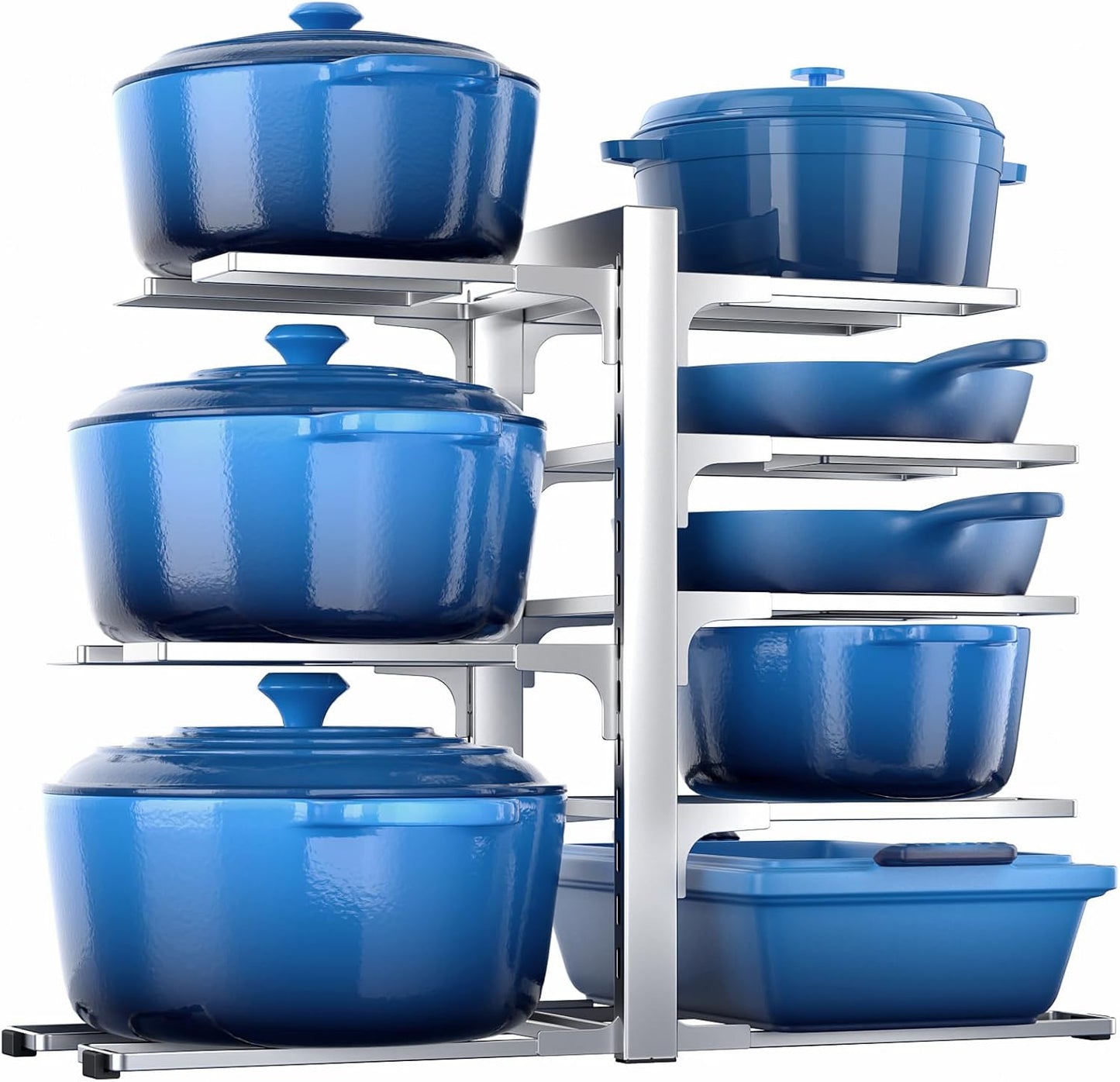 ORDORA Pots and Pans Organizer for Cabinet 16.61 Height, 8 Tier Pot Organizers Rack with 3 DIY Methods, Adjustable Pan Organizer under Cabinet Kitchen Organization and Storage