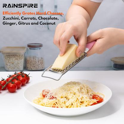 Rainspire Professional Cheese Graters for Kitchen Stainless Steel Handheld, Metal Lemon Zester Grater With Handle For Cheese, Chocolate, Spices, Kitchen Gadgets And Tools, Soft Grip Handle, Black
