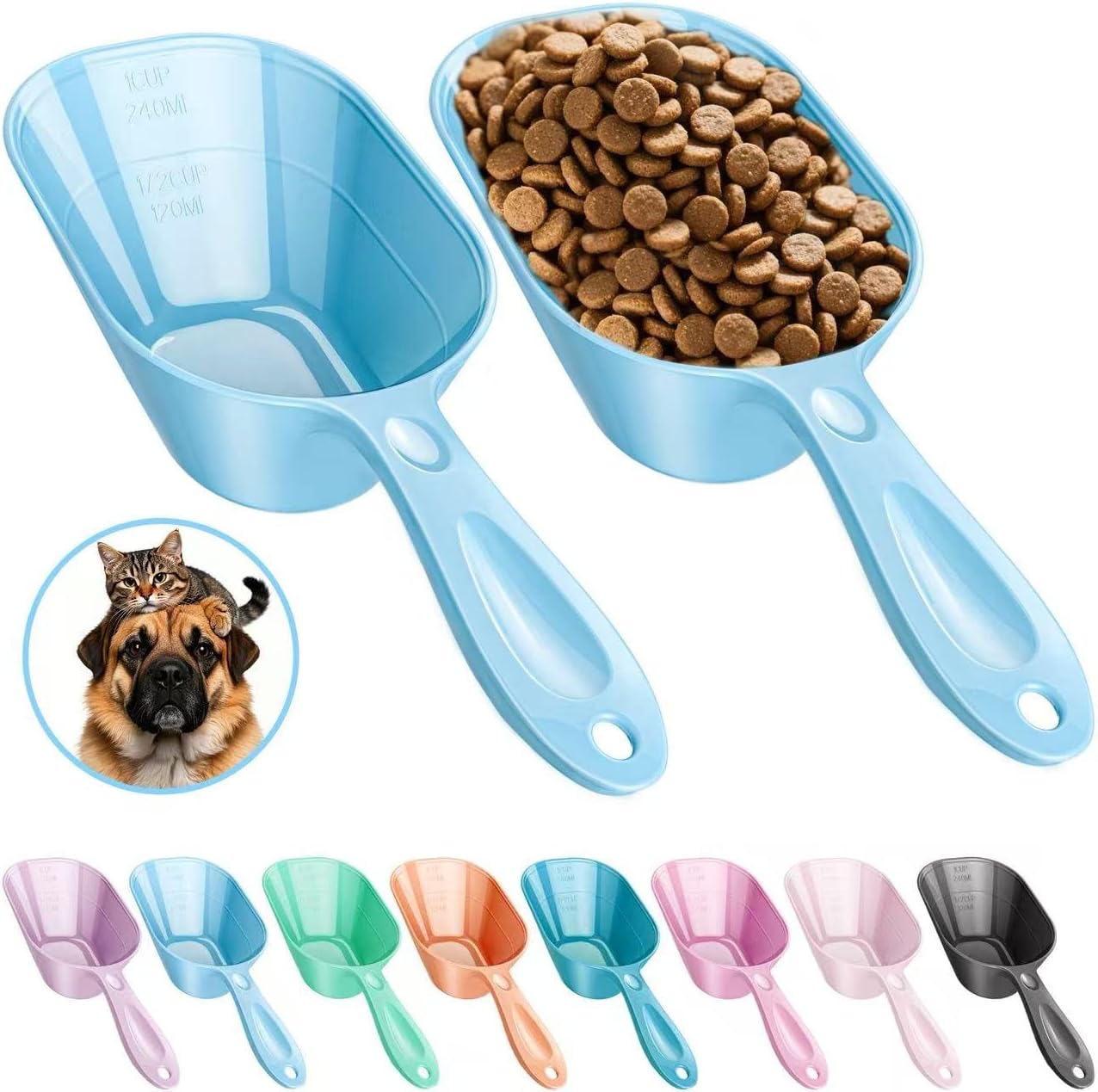 Food Scoop With Measuring Lines 2 Pack Black For Dog, Cat, Puppy, Coffee Bean, Flour Scoop, Ice