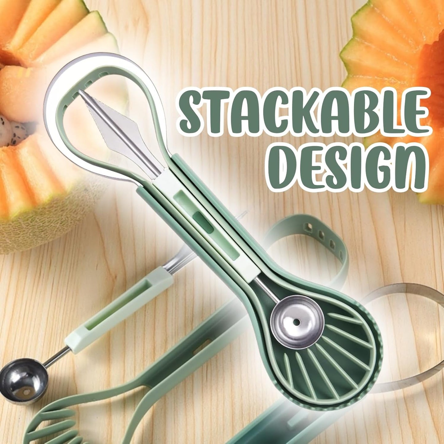 1 PCS Melon Baller Scoop Set, 6 in 1 Fruit Cutter, Seed Remover, Watermelon Scooper, Fruit Carving Tool, Dig Pulp Separator, Stainless Steel Gadget for Camping and Kitchen