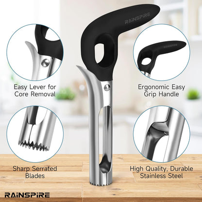 Rainspire Apple Corer Tool Kitchen Apple Core Remover Stainless Steel Comfortable Nonslip Handle, Dishwasher Safe, Red