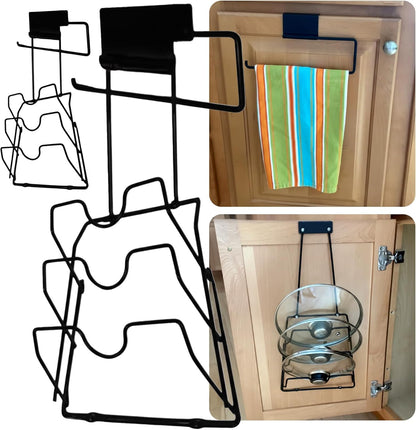 Evelots 6 Pot Lid Organizer for Cabinet Door or Pantry Wall - Closet Door Pots and Pans Lids Holder - Glass or Metal Pan Covers Cabinet Organizer Kitchen Storage - White 6 Tier Lid Rack