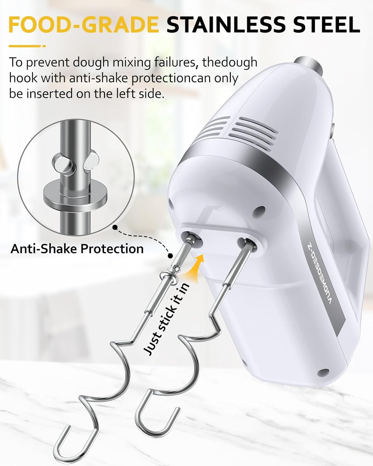 Electric Hand Mixer, Powerful 300W Hand Mixer Electric Handheld with 304 Beaters, Dough Hook,Hand Held Mixer with Turbo for Baking Cakes, Eggs, Cream Food(Black)