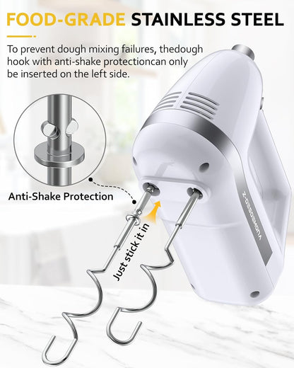 Electric Hand Mixer, Powerful 300W Hand Mixer Electric Handheld with 304 Beaters, Dough Hook,Hand Held Mixer with Turbo for Baking Cakes, Eggs, Cream Food(Black)